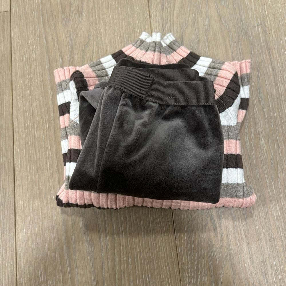 Mayoral Sz 4 never worn striped ribbed mock turtleneck + velveteen leggings